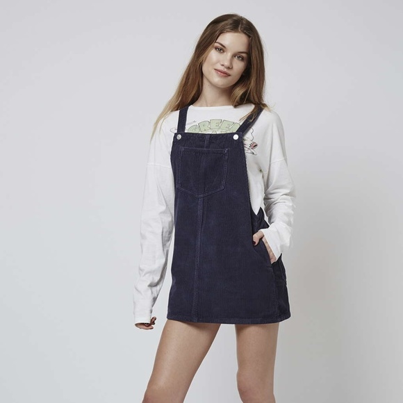 blue cord pinafore dress